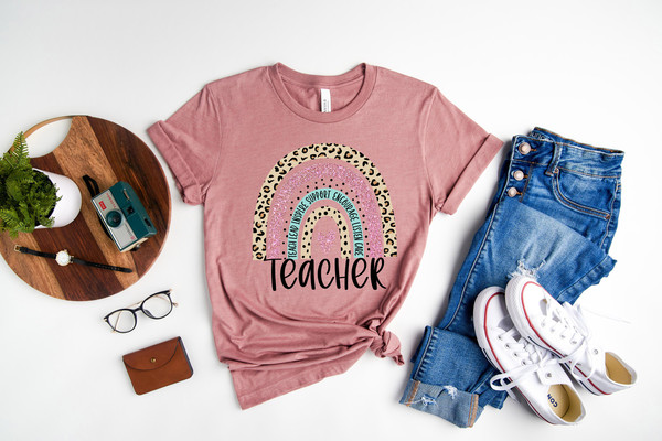 Rainbow Teacher T-Shirt, Teach Love Inspire Motivate Lead Encourage Listen Connect Tees, Back To School Teaching Shirt, First Grade Teachers - 3.jpg