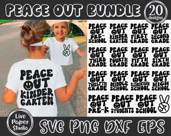 Last Day of School SVG, Peace Out School SVG Bundle, End of School, Peace Out Kindergarten, Wavy Text, Digital Download Png, Dxf, Eps Files - 1.jpg