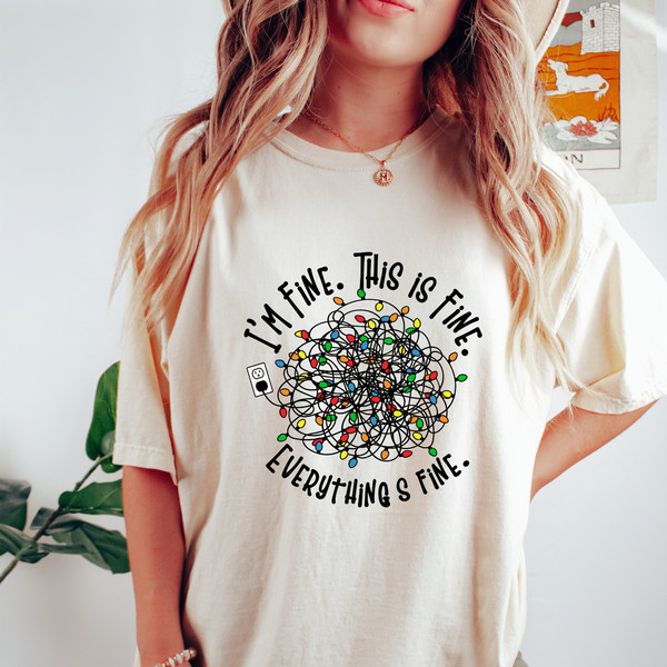 Christmas T Shirt, Comfort Colors® Everything Is Fine Christmas T-Shirt, Funny Christmas Lights Gift, Tangled Christmas Lights T-shirt, - 3.jpg