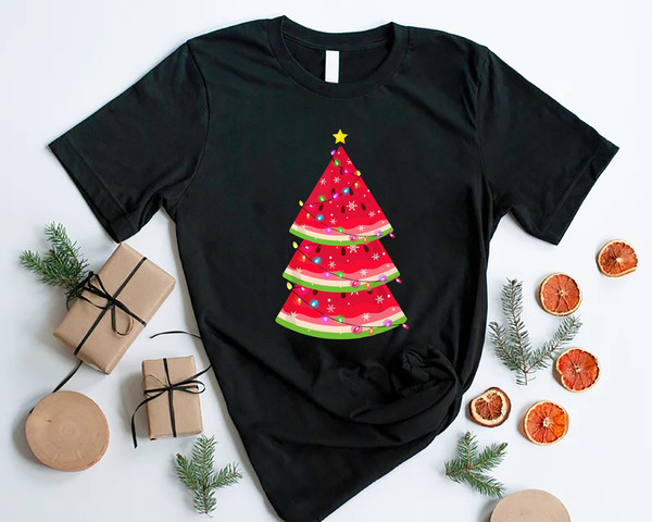 Christmas in July Watermelon Shirt, Watermelon Tropical Christmas Tree Shirt, Summer Vacation Christmas in July Shirt, Hawaiian Xmas Tshirt - 5.jpg