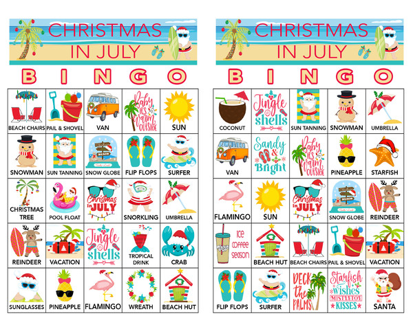 Christmas In July Game, Christmas in July Bingo, Party Game, For Adults and Kids,  Printable Games, Instant Download, 30 Different Cards - 2.jpg