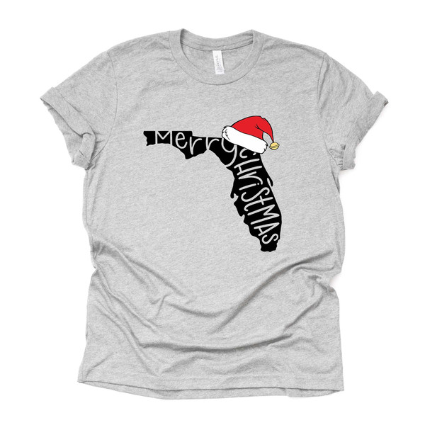 Christmas Tee, Merry Christmas Florida, Florida Christmas Santa Hat, FL Santa Design on premium unisex shirt, 2 color choices, plus size - 3.jpg