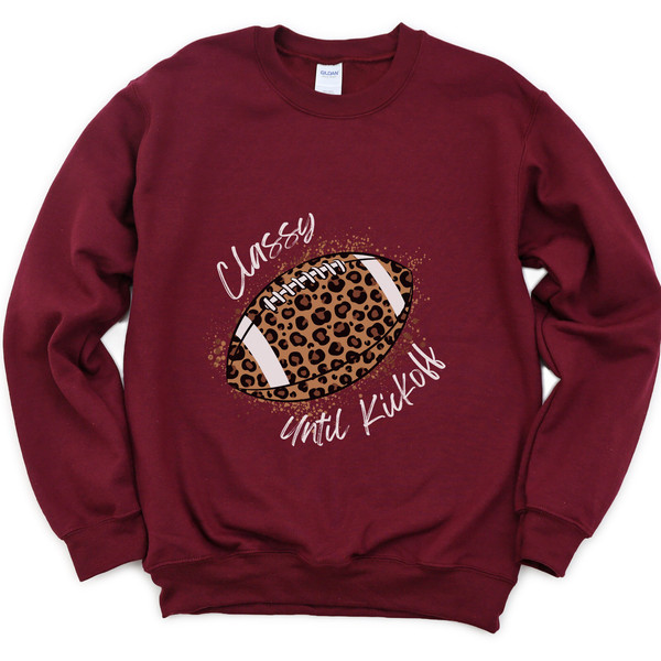 Classy Until Kickoff Crewneck Sweatshirt (White Font)  Football Shirt for Her  Womens Leopard Football Shirt - 4.jpg