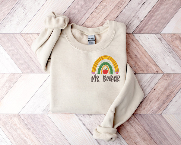 Teacher rainbow personalized sweatshirt fleece  Custom fleece with teacher name and pencil  Teacher gifts - 1.jpg