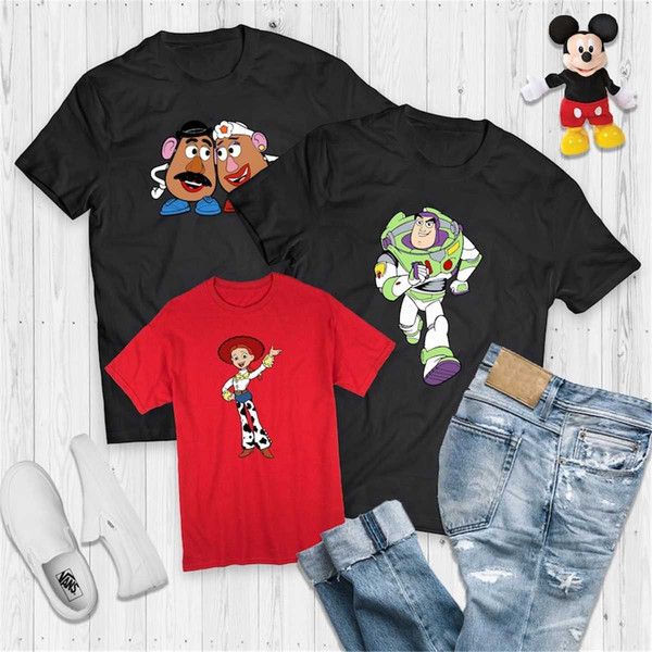 Toy Story Characters Shirts, Birthday Group tshirt, Tree Rex, Stich, Woody,  Jessie, Buzz Lightyear, Aliens, Hamm, Toy St