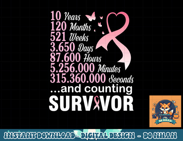 10 Years 120 Months & Counting Survivor Fight Breast Cancer T-Shirt copy.jpg