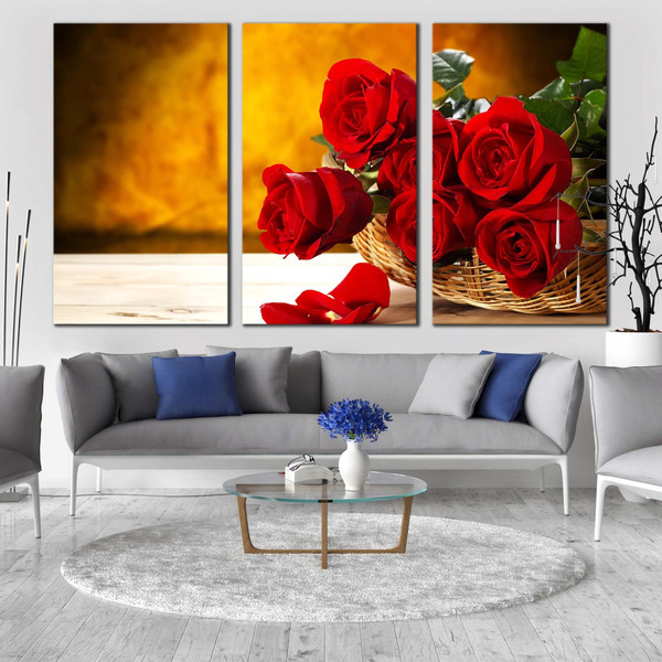 Beautiful Roses Canvas Print, Rosses Brown Wall Background Canvas Set, Fresh Red Rose 3 Piece Canvas Wall Art