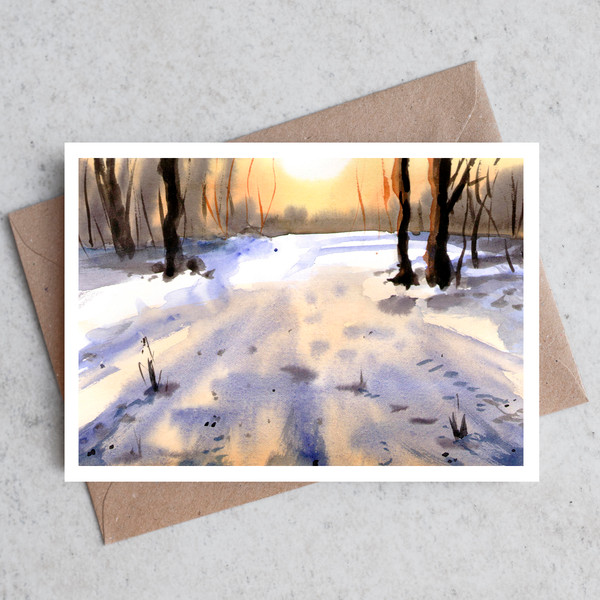 Winter 2 Original watercolor postcard new year snow cold_2.jpg