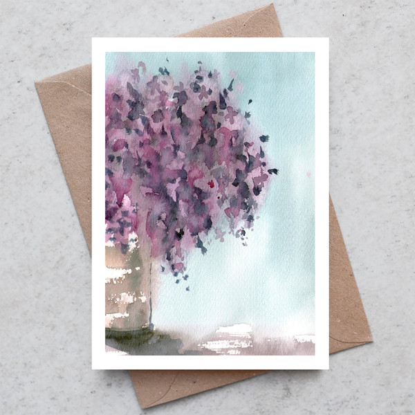 Flowers 4 Miniature Original watercolor painting postcard A5  flowers bouquet birthday lilac violet blue_2.jpg