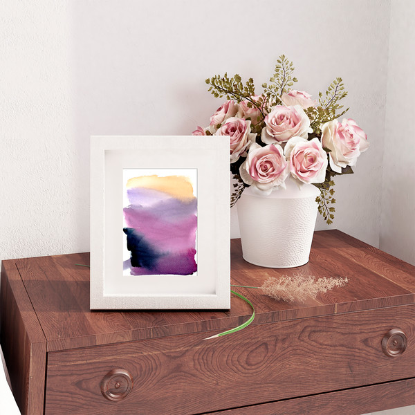 Abstract minimalism 7 Miniature Original watercolor painting postcard A5 orange violet purple_3.jpg