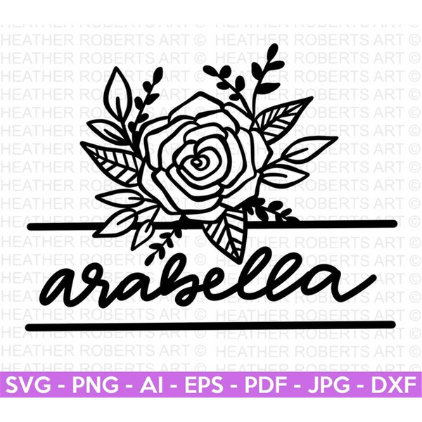 Floral Split Monogram Svg, Floral SVG, Flowers SVG, Rose svg