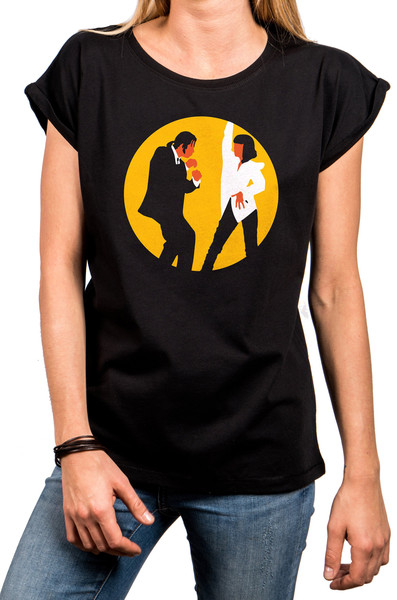 Cool ladies T-shirt with print, Mia & Vincent dancing, pulp, loose fit, large sizes, black, size XS to 5XL - 1.jpg