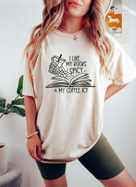 I Like My Books Spicy And My Coffee Icy Shirt, Book Nerd Shirts, Bookish Shirts, Skeleton Shirt, Funny Reading Shirt, Book Lover Gifts - 3.jpg