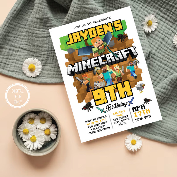 Customizable Minecraft Invitation: Editable Invite For Your Party