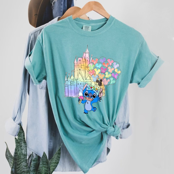 Disney Stitch Watercolor Castle Comfort Colors® Shirt, Stitch Balloons Shirt, Magic Kingdom Shirt, Disney Trip Shirt, Disney Vacation Shirt - 4.jpg