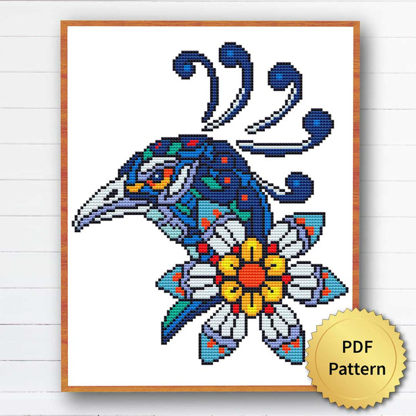 Bird Cross Stitch Pattern Modern Cross Stitch Flower Cross Stitch