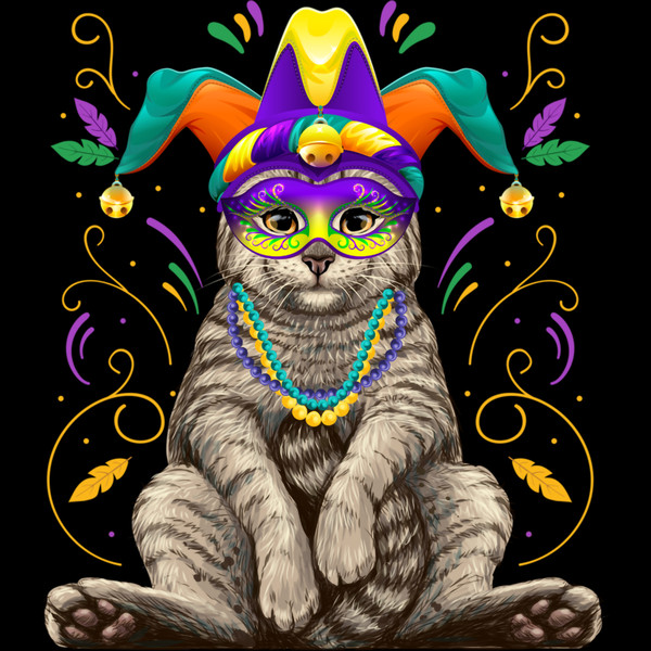 Mardi Gras Cat Nola New Orleans Louisiana Funny Cat Long Sleeve T-Shirt.jpg