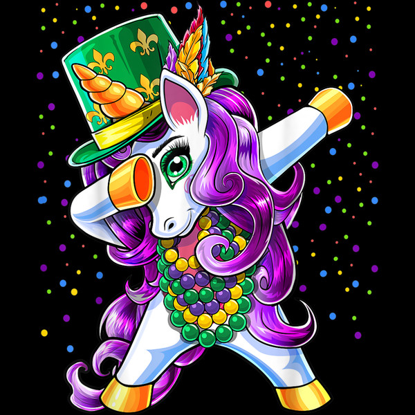 Mardi Gras Dabbing Unicorn Jester Hat Bead Costume Women T-Shirt.jpg