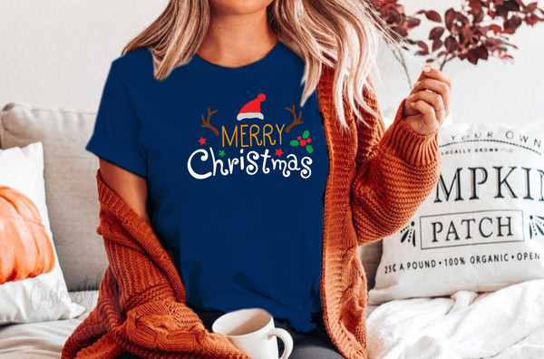 Merry Christmas Santa Hat Reindeer Shirt Cute Christmas T-shirt Christmas Tshirt Women's Christmas Shirt Holiday Christmas T shirts - 2.jpg