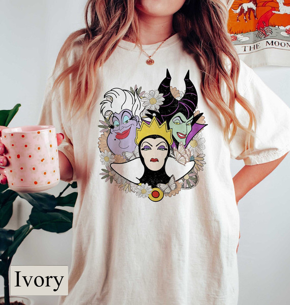 Retro Floral Disney Villains Comfort Colors Tee, Perfect Wicked Shirt, The Bad Witches Club Shirt, Maleficent, Evil Queen, Ursula, Women's - 1.jpg