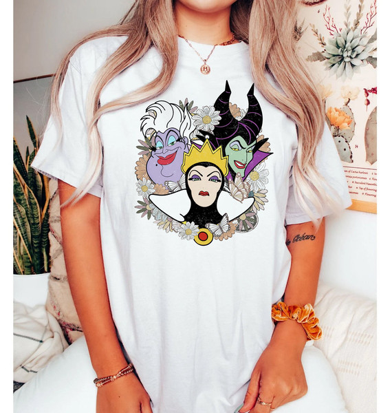 Retro Floral Disney Villains Comfort Colors Tee, Perfect Wicked Shirt, The Bad Witches Club Shirt, Maleficent, Evil Queen, Ursula, Women's - 4.jpg