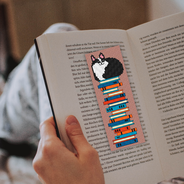 bookmark embroidery pattern Cat Books