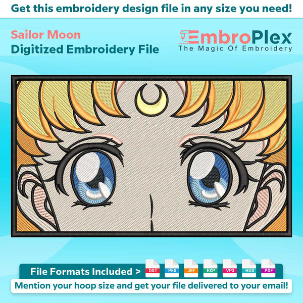 Anime-Inspired Sailor Moon Embroidery Design File main image - This anime embroidery designs files featuring Sailor Moon from Sailor Moon . Digital download in 