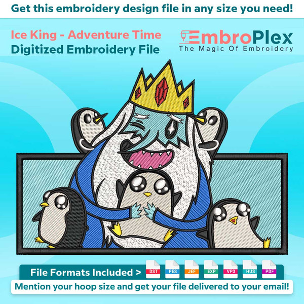 Anime-Inspired Ice King Embroidery Design File main image - This anime embroidery designs files featuring Ice King from Adventure Time. Digital download in DST 
