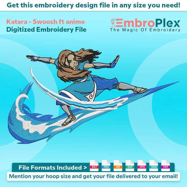 Swoosh-Inspired Katara Embroidery Design File main image - This Swoosh embroidery designs files featuring Katara from Swoosh. Digital download in DST & PES form