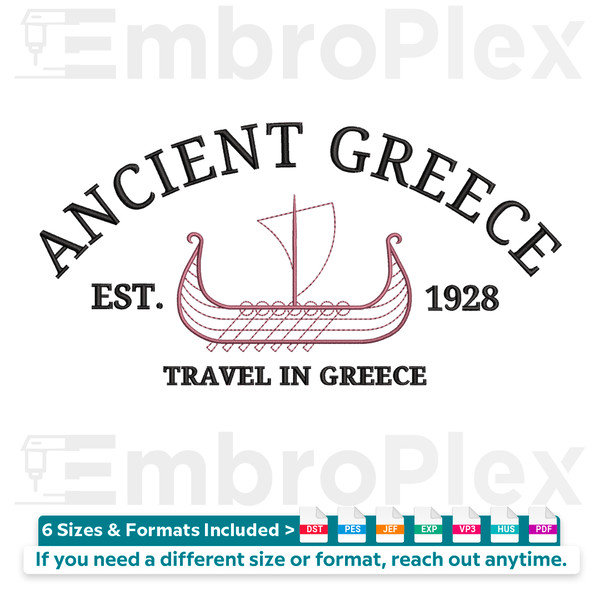 Vintage Greece Ship Embroidery Design