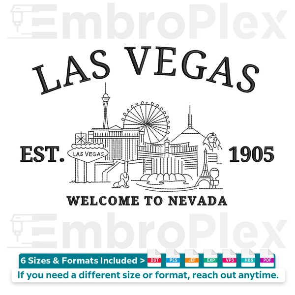 Las Vegas Embroidery Design File main image- This embroidery designs files featuring Las Vegas from  Cities and Countries. Digital download in DST & PES formats