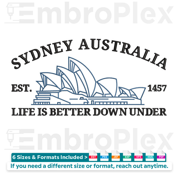 Sydney Australia Embroidery Design File main image - This embroidery designs files featuring Sydney Australia from Cities and Countries. Digital download in DST