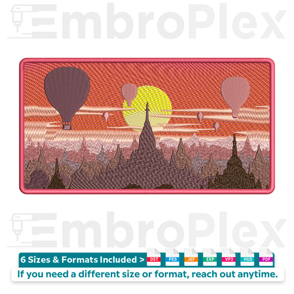 Air Balloons City art Embroidery Design File main image - This embroidery designs files featuring Transform fabric into a tapestry of exploration with the Air B