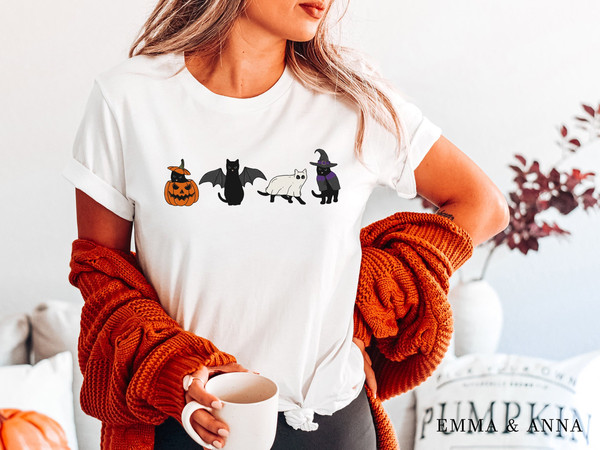 Halloween Shirt, Fall Shirts, Cat Shirt, Ghost Cat, Halloween Graphic Tee, Halloween Cat Shirt, Cat Lover Shirt, Black Cat Shirt, Bats Shirt - 1.jpg