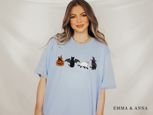 Halloween Shirt, Fall Shirts, Cat Shirt, Ghost Cat, Halloween Graphic Tee, Halloween Cat Shirt, Cat Lover Shirt, Black Cat Shirt, Bats Shirt - 4.jpg