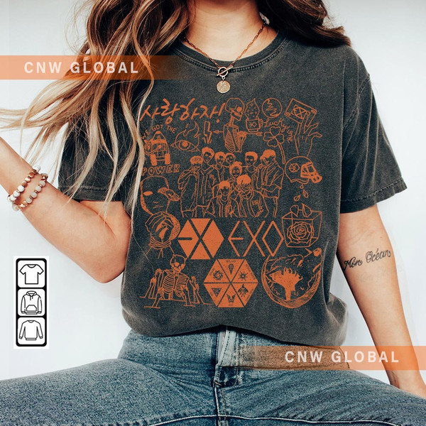 EXO Kpop Doodle Art Shirt, Vintage EXO Merch Tee Graphic Arts Album Lyric Sweatshirt, Retro EXO Concert Tour 2023 DA0807DT - 2.jpg