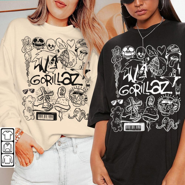 Gorillaz Doodle Art Shirt, Vintage Gorillaz Merch Tee Graphic Album Lyric Art Sweatshirt, Retro Gorillaz Tour 2023 DA1506DT - 2.jpg