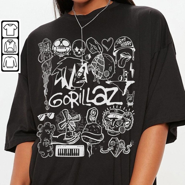 Gorillaz Doodle Art Shirt, Vintage Gorillaz Merch Tee Graphic Album Lyric Art Sweatshirt, Retro Gorillaz Tour 2023 DA1506DT - 3.jpg