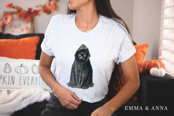 Black Cat Shirt, Vintage Halloween Shirt, Fall Shirts, Cat Shirt, Ghost Cat, Halloween Graphic Tee, Halloween Cat Shirt, Cat Lover Gift - 2.jpg