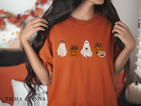 Halloween Shirt, Halloween T-Shirt, Floral Ghost Shirt, Ghost With Flowers Shirt, Fall Shirts for Women, Pumpkin Shirt, Trick or Treat Shirt - 2.jpg