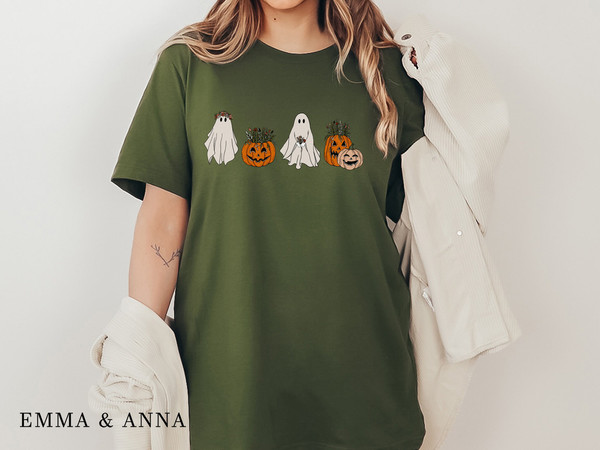 Halloween Shirt, Halloween T-Shirt, Floral Ghost Shirt, Ghost With Flowers Shirt, Fall Shirts for Women, Pumpkin Shirt, Trick or Treat Shirt - 3.jpg