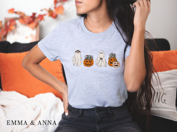 Halloween Shirt, Halloween T-Shirt, Floral Ghost Shirt, Ghost With Flowers Shirt, Fall Shirts for Women, Pumpkin Shirt, Trick or Treat Shirt - 5.jpg