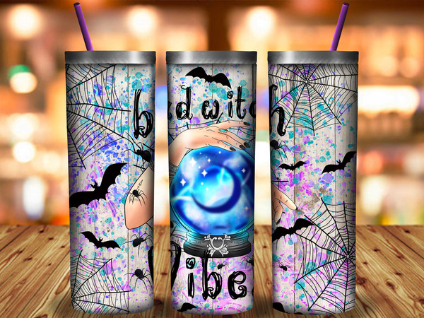 Bad Witch Vibes Tumbler Png Sublimation Design, 20oz Skinny Tumbler Png, Magic Crystal Design Png, Crystal Ball Png, Happy Halloween Png - 1.jpg