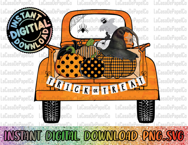 Trick or Treat png, Halloween sublimation designs downloads, digital download, pumpkin truck design, trick or treat, sublimation pumpkin - 1.jpg