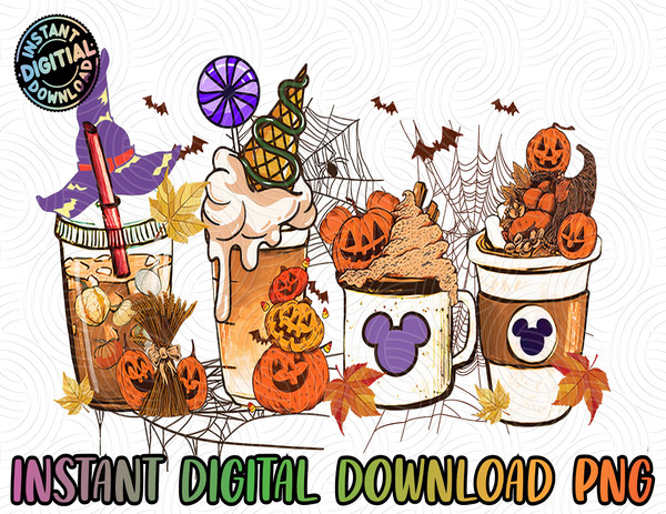 Halloween PNG Sublimation, Fall latte PNG, Cute Scary Horror Iced Coffee Pumpkin Spice Autumn Digital File Sublimation Design Hand Drawn Png - 1.jpg