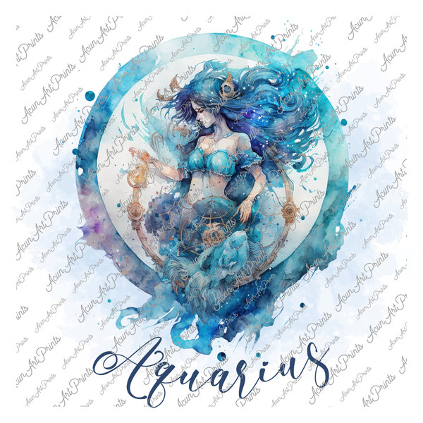 Aquarius Zodiac Sign Sublimation Design, Aquarius Png, Astrological Sign Png, Watercolor Celestial Zodiac Sublimation, Aquarius Shirt design - 1.jpg