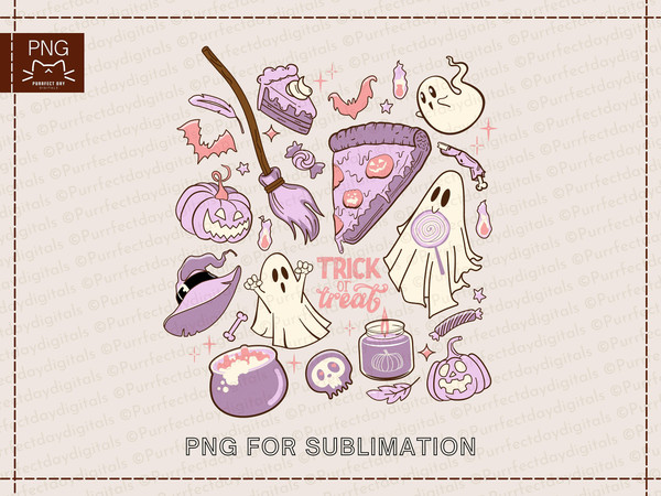 Purple Halloween little thing PNG for sublimation｜Trick or treat png shirt Cute ghost pumpkin pie png witch brew broom witch hat cute skull - 2.jpg