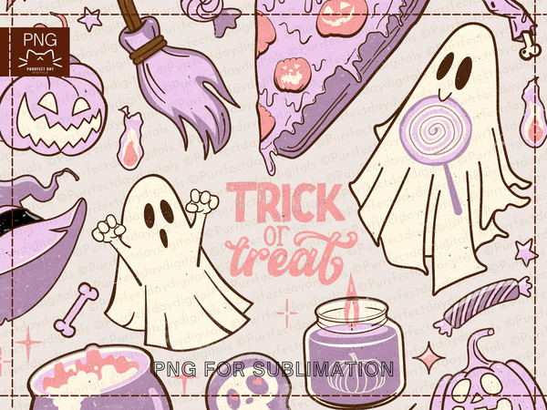 Purple Halloween little thing PNG for sublimation｜Trick or treat png shirt Cute ghost pumpkin pie png witch brew broom witch hat cute skull - 3.jpg