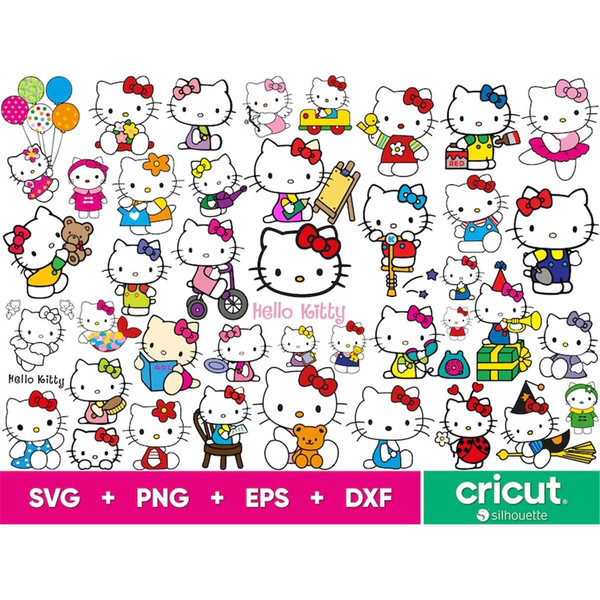 Hello kitty SVG Bundle, Kawaii Kitty Svg Png, Silhouette, Cricut