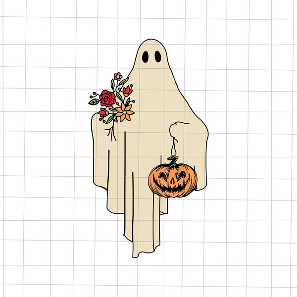 Flower Ghost Halloween Spooky Season Svg, Halloween Flower Ghost Svg, Flower Ghost Svg, Cute Ghost Svg, Ghost Halloween Svg - 1.jpg